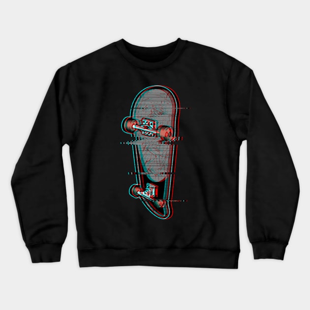 Glitched Skateboard Glitch Aesthetic Design Crewneck Sweatshirt by fizzyllama